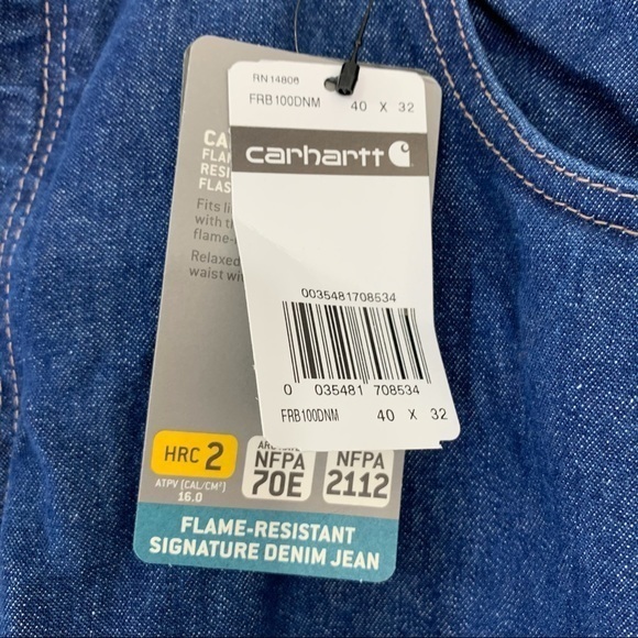 NWT Carhartt denim jeans blue flame resistant size 40 x32 zipper fly straight - Picture 5 of 7